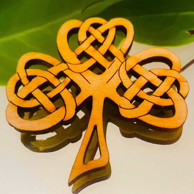 Wooden Shamrock Brooch