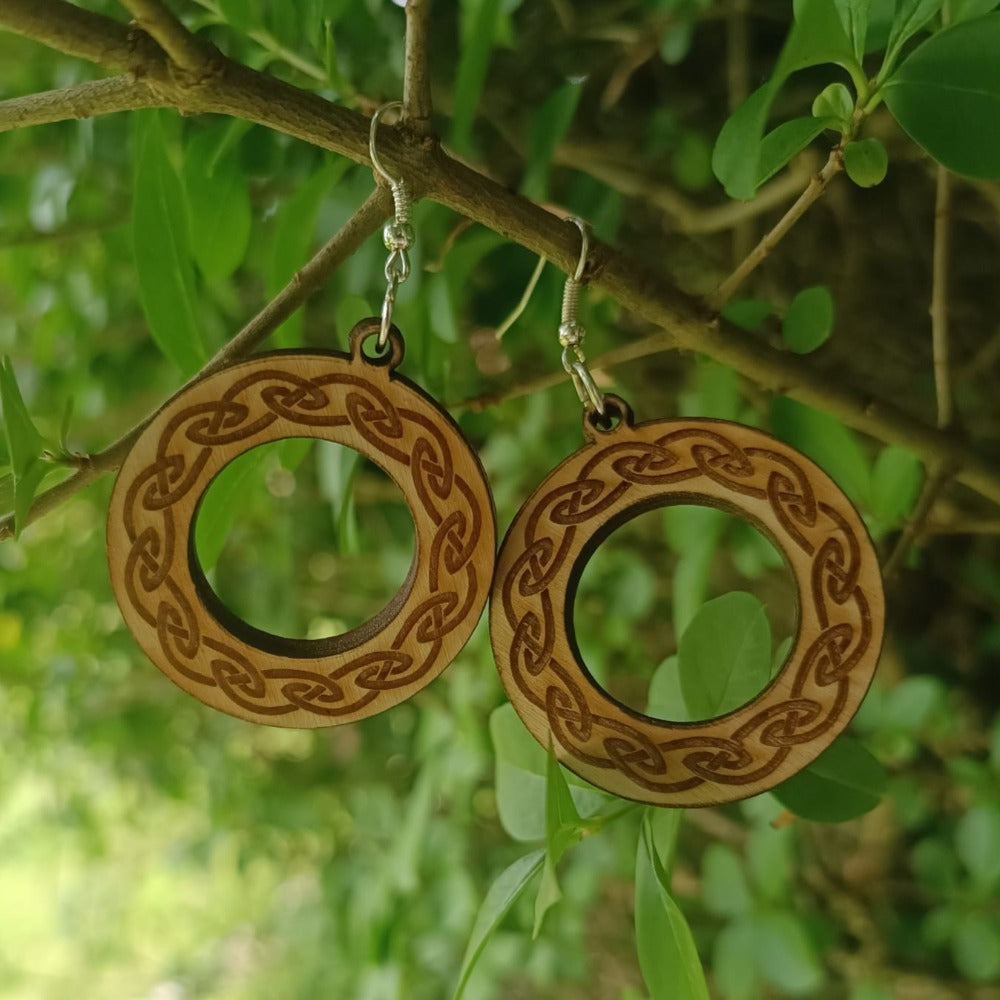 Circular Knot Brushed Gold / Silver / Wood ear rings